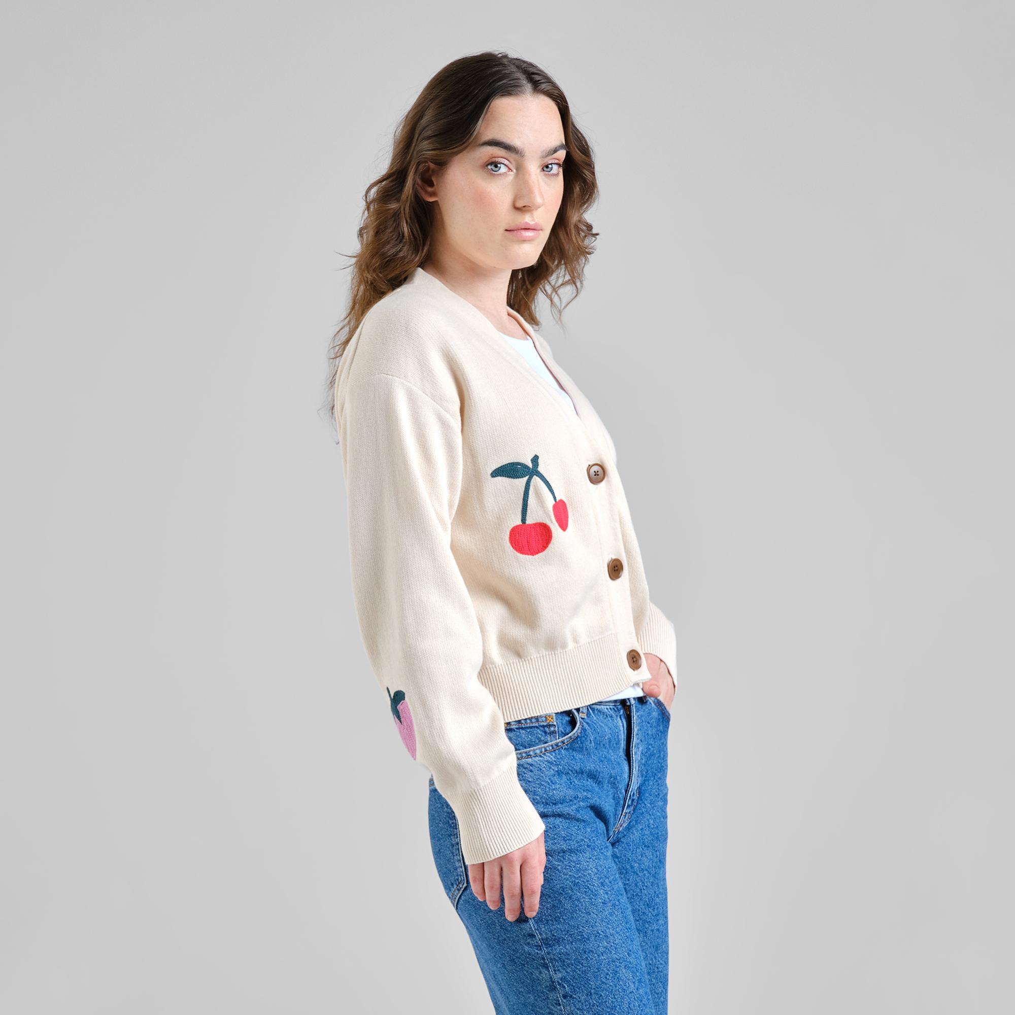 Dedicated Kanan Berries Cardigan  Strickjacke Bio Baumwolle weiß creme